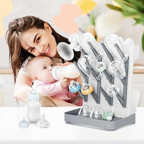 Dayacoco Baby Bottle Drying Rack, Removable Vertical Bottle Dryer Rack Holder, Space Saving Rack for Newborn Feeding Essentials - Holds Up to 12 Baby Bottles Storage (Grey) thumbnail 8