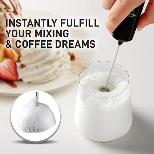 Mini & Mighty Milk Frother Wand – Powerful Handheld Coffee Frother, Battery Operated Drink Mixer – Compact Pocket Size – Detachable Whisk for Latte, Cappuccino, Matcha, Hot Chocolate – Black thumbnail 4
