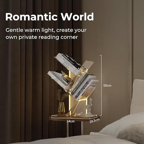 YiXinHo Small Bookshelf with Light, 3 Tier Acrylic Short and Petite Bookcase, Mini Tree Bookshelf for Compact Spaces/Desk/Living Room Decor/Bedroom/Apartment Decor/DVD Storage thumbnail 2