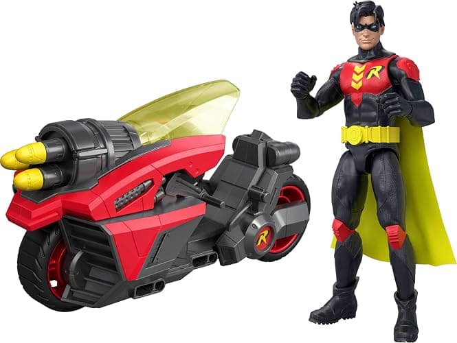 Mattel DC Premier 6.5 Inch Robin Figure & Cycle Vehicle with Projectile Launch, Exclusive Deco, Batlink Robin Cycle - Image 1
