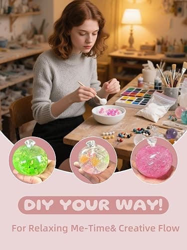 DIY Stress Ball Making Kit-Easy DIY- 10 TPR Skins, 13 Fillers, 14 oz Slime, 7 oz Clay, Create ASMR Anxiety Relief Toys, Handmade Squishy Stress Balls, Self-Care Gifts for Women, Crunchy Relaxing thumbnail 2
