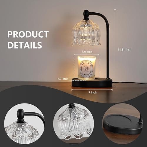MEIXISUE Black Candle Warmer Lamp with Timer and Dimmer,Flameless Wax Melt Warmer for Jar Candles with 2 Bulbs,House Warming Gifts,Mother's Day/Birthday/Christmas Gifts for Mom/Wife,Home Decor thumbnail 8