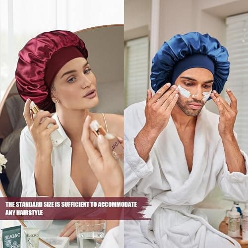 Doitory Satin Silk Bonnet for Sleeping, Double Layer Silk Sleep Cap for Men & Women, Soft Satin Lined Bonnet for Curly Hair thumbnail 6