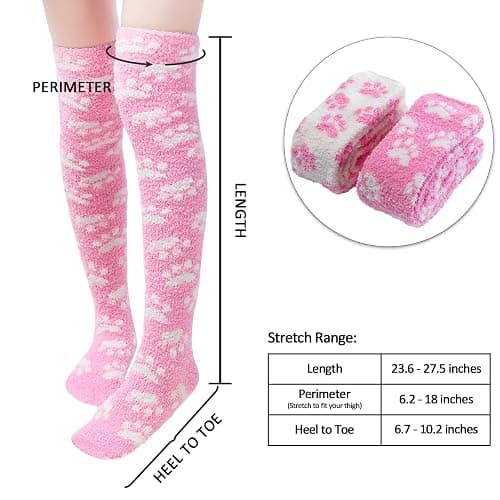 Littleforbig Cute Coral Fleece Thigh High Long Paws Pattern Socks 2 Pairs thumbnail 3