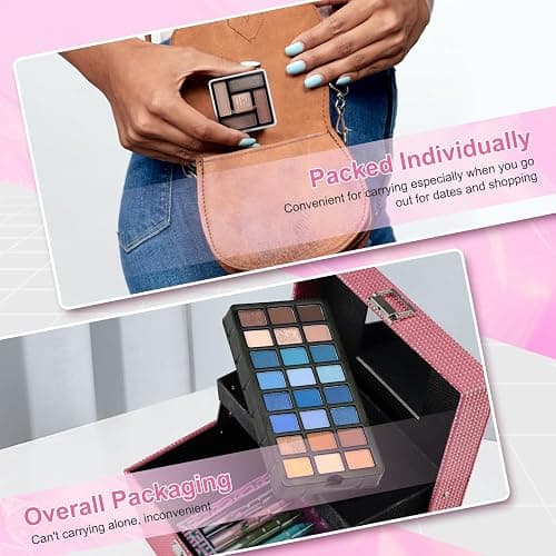 Color Nymph Starter Makeup Kit for Tweens Girls, Train Case for Women Full Kit with Eye Shadow, Lipstick, Blush, Brushes, Lipgloss, Mascara, Brow Wax and Mirror Pink Full Starter Cosmetics Set thumbnail 7