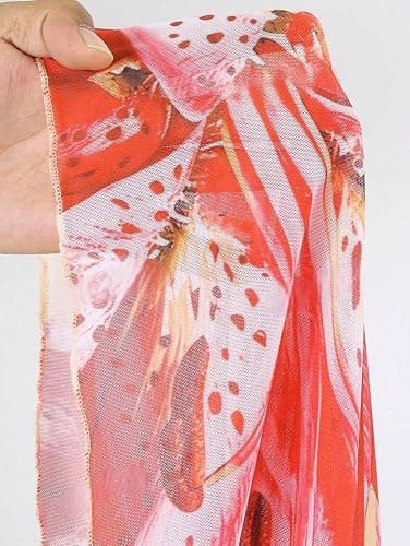 ZAFUL Womens 3pcs Swimsuit Floral Halter Triangle Bikini Top Tie Side Bottom with Long Sheer Cover Up Skirt thumbnail 5