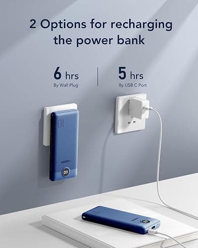 VEGER Portable Charger with Built-in AC Plug and Cables, All in One 10000mAh Ultra Slim Power Bank Travel Essentials, 15W Fast Charging Battery Pack Compatible with iPhone, Samsung, Android (Navy) thumbnail 5