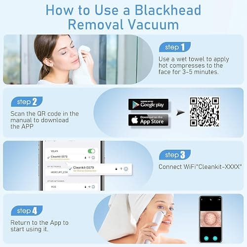 Facial Pore Blackhead Remover Vacuum, 1080P Camera Blackhead Remover, 20x Zoom, 8 LEDs ＆ 3 Suction Modes, 800mAh Battery & USB - 6 Heads Pore Cleaner Kit for Women&Men(Blue) thumbnail 7
