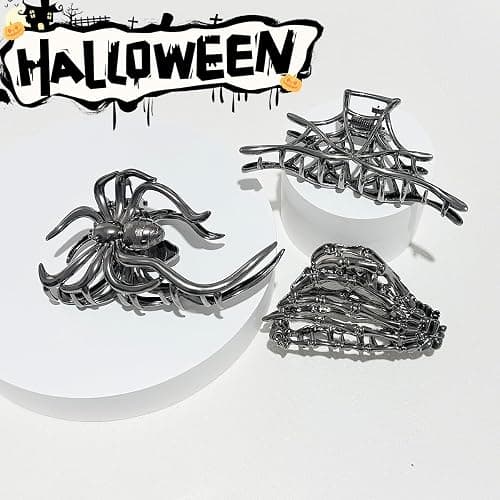 Parcce 3 Pieces Large Metal Spider Net Hand Hair Claw Clips for Women and Girls Thick Long Hair, Nonslip Skeleton Spooky Barrette Headband Hair Styling Accessories for Halloween Christmas Gifts thumbnail 9