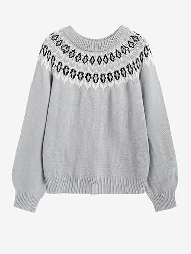 Womens Vintage Fair Isle Knit Sweater 2025 Fall Long Sleeve Crewneck Lightweight Pullover Top Sweaters thumbnail 4