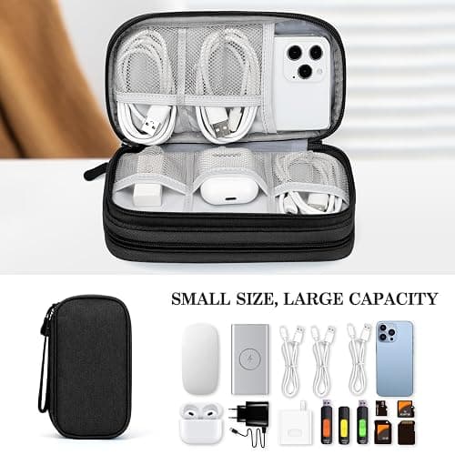 FYY Travel Cable Organizer Pouch Electronic Accessories Carry Case Portable Waterproof Double Layers All-in-One Storage Bag for Cord, Charger, Phone, Earphone Black thumbnail 6