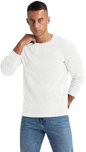 NITAGUT Mens Waffle Crewneck Shirts Slim Fit Long Sleeve Casual T-Shirt thumbnail 4