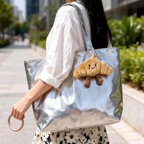 Cute Happy Smiling Bread Croissant Baguette Keychain Croissant Plush Keychain Lucky Good Luck Key Chain Soft Fluffy Stuffed Charm Adorable Bag Charms for Women for Purse Handbag Backpack & Car Keys thumbnail 7