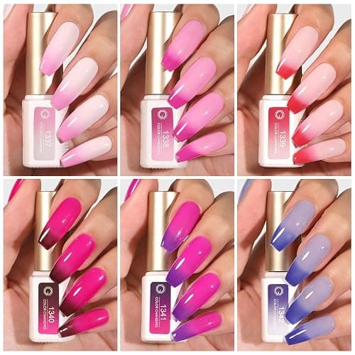 GAOY Color Changing Gel Nail Polish Set, 6 Temperature Mood Changing Colors Red Pink Purple, Soak Off UV Light Cure Gel Polish for Salon and Nail Art DIY at Home thumbnail 5