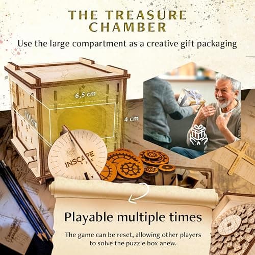 INSCAPE Da Vinci Puzzle Box - Escape Room in A Box for Adults - Cluebox - Mind Puzzles for Adults - Puzzle Boxes with Hidden Compartments - Puzzle Boxes for Adults - Wooden Puzzle Box thumbnail 4