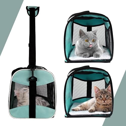 Cat Carrying Case Pet Dog Carrier Soft-Sided Cat Bag Airline Approved, Pet Travel Carrier Up to 15 Lbs, Collapsible Cats Carrier Dog Carrier for Medium Small Cats Dogs(17x11x11 Green) thumbnail 3