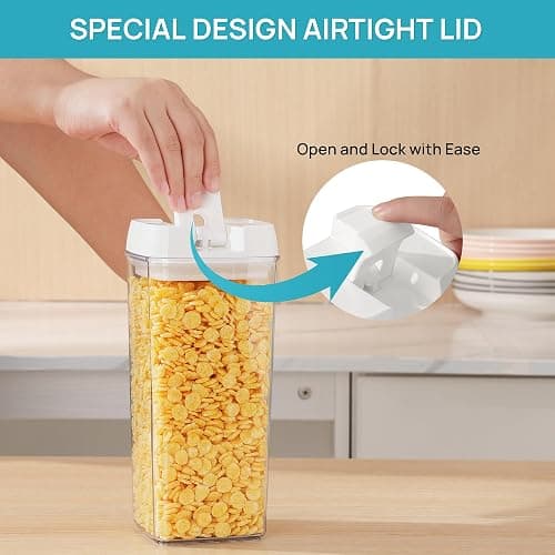 Vtopmart Airtight Food Storage Containers, 7 Pieces BPA Free Plastic Cereal Organizer Canisters with Easy Lock Lids, for Kitchen Pantry Organization, 24 Labels, White thumbnail 5