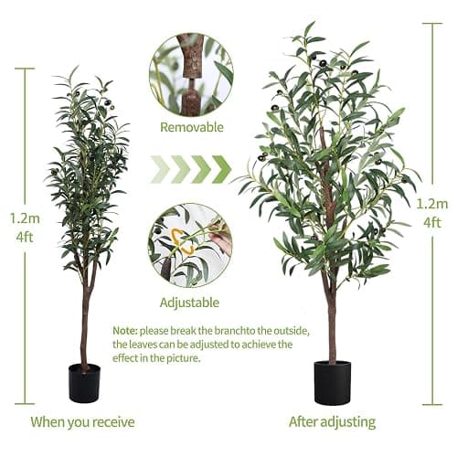 CETRD Artificial Olive Tree, 4FT Tall Faux Olive Trees 48in Outdoor Fake Potted Silk Plant with Trunk and Realistic 436 Leaves and 16 Fruits for Modern Office Home Decor（1pack） thumbnail 3