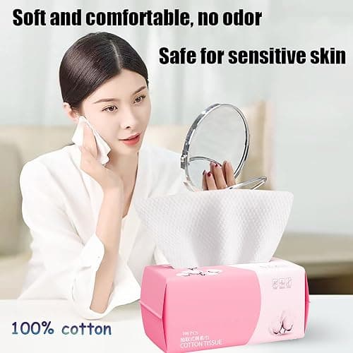 Disposable Face Towel 100 Count for Washing Soft Cotton Dry Wipes Facial Cloths Towelettes for Washing and Drying, Facial Tissue for Cleansing, Skincare and Makeup Remover thumbnail 6