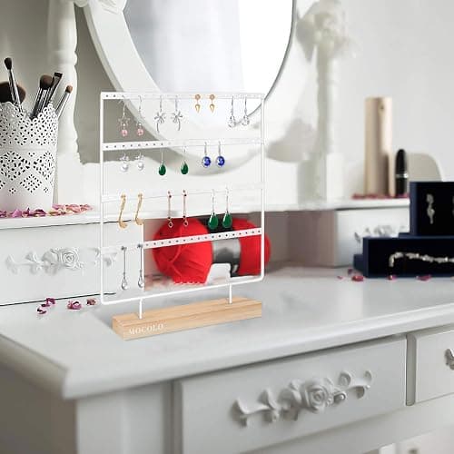 Mocolo Earring Holder Stand, Earring Organizer Display Holder Stand for Hanging Earrings(88 Holes & 4 Layers) (White) thumbnail 2