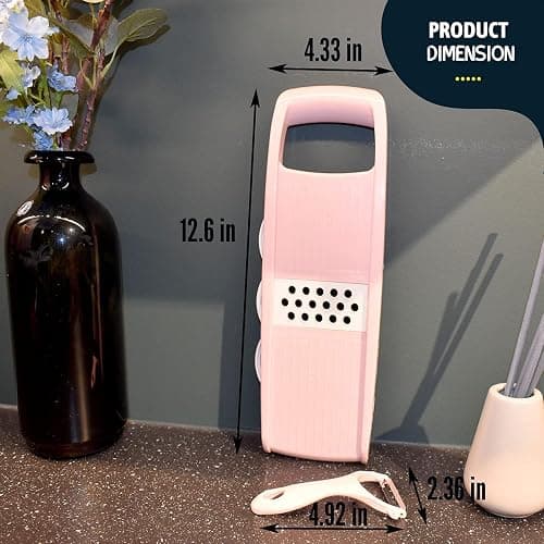 NACOLUS Mandoline Slicer for Kitchen Slicer Vegetable Cutter 5 In 1 Veggie Slicer Potato Slicer waffle fry cutter Hot Swap Mandolin with Peeler for Vegetables Carrot Shredder Cucumber Slicer - Pink thumbnail 3