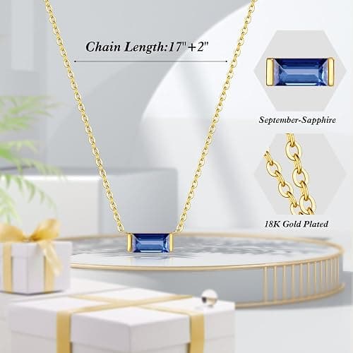 Trendy Birthstone Necklace for Women, Small September Birthstone Necklaces for Teen Girls Tiny Sapphire Necklace for Mother Wife Dainty Birthday Jewelry Valentine's Day Gifts thumbnail 4