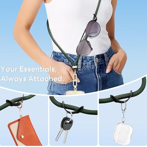 Elrvaga Adjustable Anti-Theft Phone Lanyard Neck & Crossbody Strap with 0.2mm Metal Tab & Comfort-Fit 8mm Rope(Dark Green) thumbnail 5