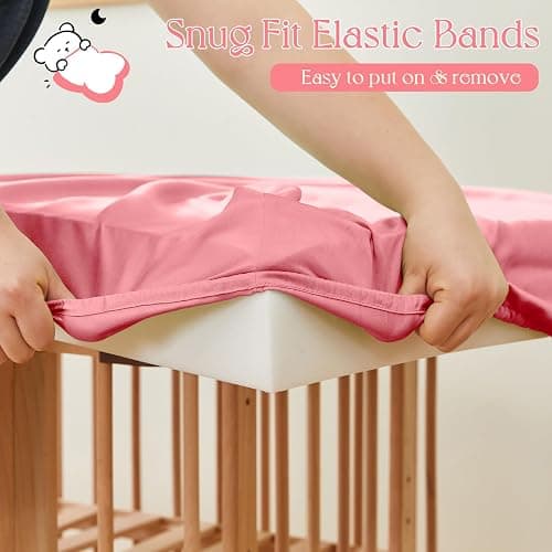 KKJIAF 1 Pcs Light Pink Baby Crib Sheets, Fitted Crib Sheet for Boys Girls - 28x52x8 Inches Viscose Derived from Bamboo, Breathable & Soft thumbnail 5