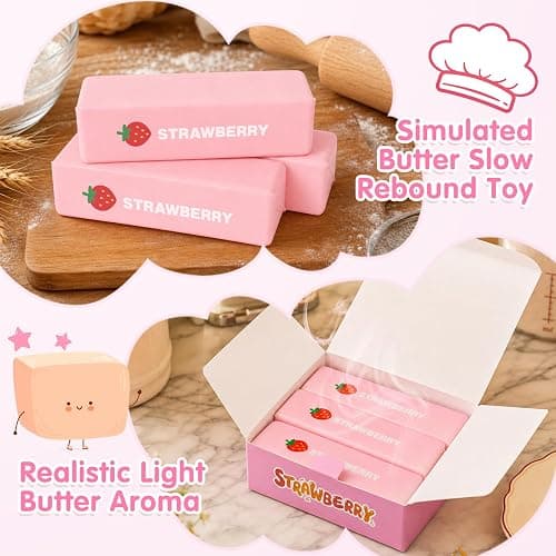 3 Packs Butter Squishy Slow Rising Squeeze Toys, Sensory Fidget Stress Relief Squishies,Soft Realistic Fidget Toys Anxiety Relief Party Favor Butter for Kids＆Adult(Pink) thumbnail 4