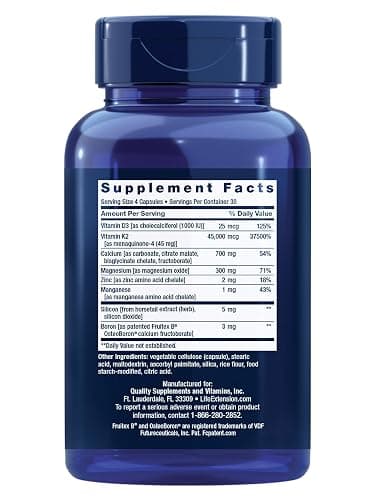 Life Extension Bone Restore Elite Calcium Supplement with Super Potent K2, Calcium, Vitamin D3, Magnesium, Boron, zinc, Vitamin K2, for Bone Health, Gluten-Free, Non-GMO, 120 Capsules thumbnail 2