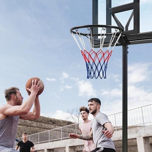 GYMAX Wall Mounted Basketball Hoop, Indoor Outdoor Basketball Rim Replacement with Net, Double Spring and Fixtures, Heavy-Duty Professorial Basketball Ring Goal for Kids Adults (Black, PE Net) thumbnail 9