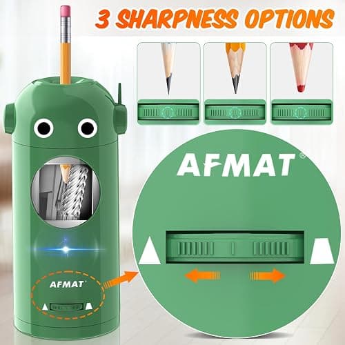 AFMAT Electric Pencil Sharpener for Colored Pencils 7-11.5mm, Fully Automatic Robot Pencil Sharpener, Auto in & Out, Rechargeable Hands-Free for Classroom/Home/Office, Battery Operated, PSX5RB, Green thumbnail 5
