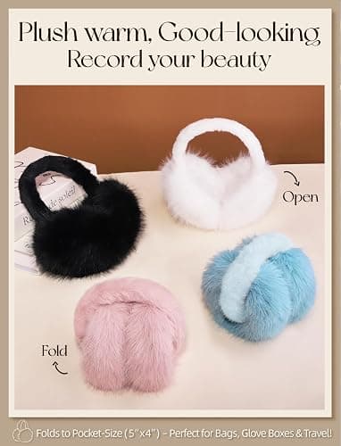 Lainlight Women Winter Ear Muffs Foldable Ear Warmers Ultra Soft Fluffy Faux Fur Earmuffs for Travel Skiing Outdoor thumbnail 4