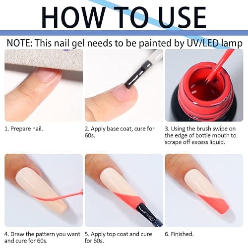 White Nail Polish, Painted Gel Nail Polish 8ML Liner Nail Art Gel Polish Soak Off French Tip Manicure for Painting & Liner Drawing UV/LED Nail Varnish Pen For Beginner/Nail Artist thumbnail 7