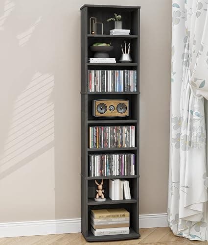 VPSMAT DVD Rack Tower, 8-Tier CD Cabinet with Adjustable Shelves DVD Storage Shelf for Living Room Bedroom Office - Image 1