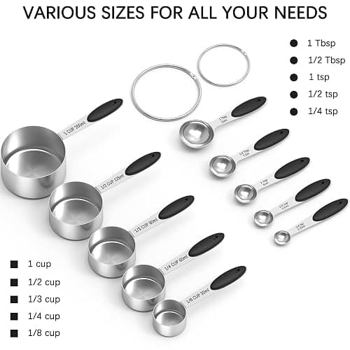TILUCK Stainless Steel Measuring Cups and Spoons Set with Silicone Handle – Nesting Design for Space-Saving, Heavy Duty & Dishwasher Safe for Dry/Liquid Ingredients, Cooking & Baking (10) thumbnail 3