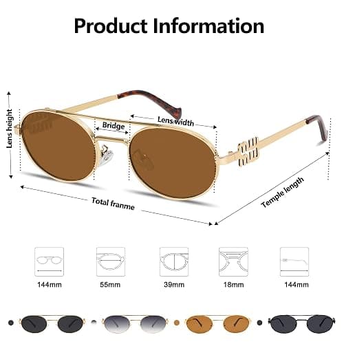 Retro Oval 90s Metal Sunglasses for Women, 2025 Trendy Chic Narrow Gold Sun Glasses Fashion Sunnies thumbnail 4