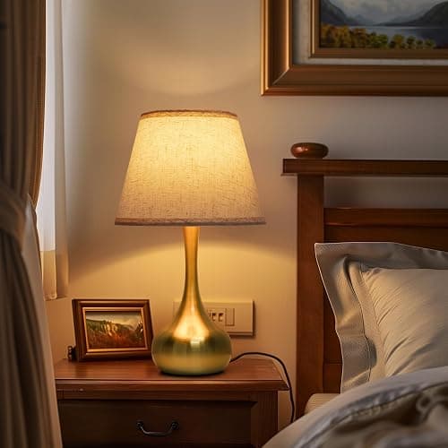 ONEWISH Touch Table Lamp for Bedroom, 3-Way Dimmable Gold Bedside Lamps for Nightstand with Fabric Shade, Desk Lamp for Kids Reading, Home Office thumbnail 4