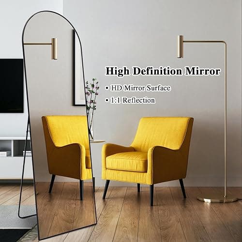 LunaMirror Gewölbter Spiegel Ganzkörperspiegel 147 x 44 cm Stehspiegel Bodenspiegel Groß Standspiegel für Schlafzimmer Wohnzimmer Flur Eingang Wandspiegel Schwarzer thumbnail 8