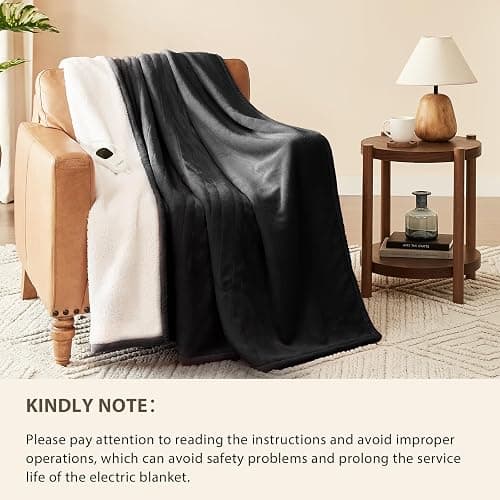 Homemate Heated Blanket Electric Throw - 50"x60" Heating Blanket Throw 1/2/4/6/8 Hours Auto-Off 10 Heat Level Over-Heat Protection Flannel Sherpa ETL Certification thumbnail 6