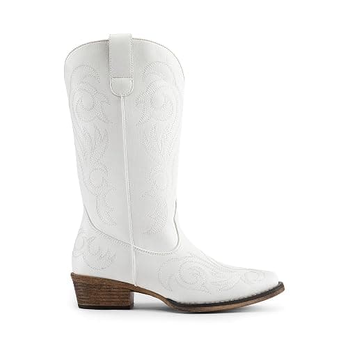 DREAM PAIRS Women's Cowboy Cowgirl Mid Calf Boots | Square Toe Chunky Heel Embroidery Stitched Western Boots,Suitable for Everyday Outfits and Music Festivals thumbnail 4