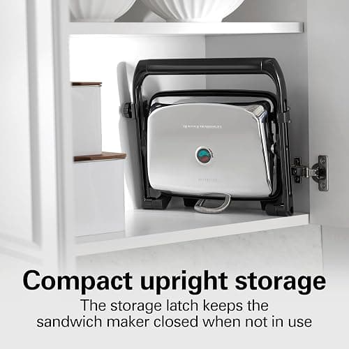 Hamilton Beach Panini Press Sandwich Maker & Electric Indoor Grill with Locking Lid, Opens Wide to Fit Any Thickness for Quesadillas, Burgers & More, Nonstick 8" x 10" Grids, Chrome (25460AG) thumbnail 7