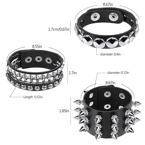 Hicarer 6 Pcs Spiked Studded Bracelets Punk Leather Rivets Bracelet Cuff for Men Women Halloween Accessories thumbnail 3