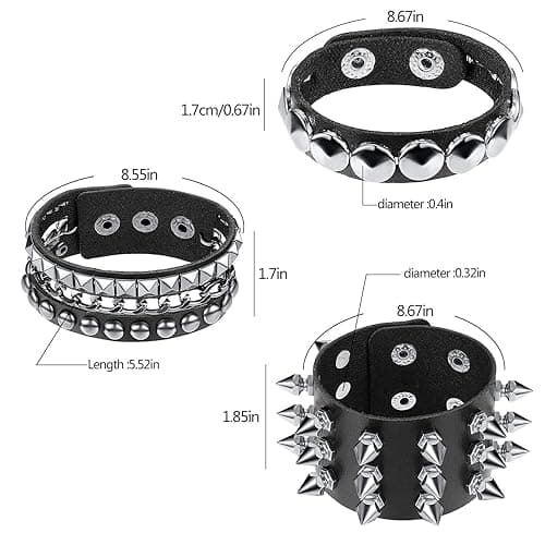 Hicarer 6 Pcs Spiked Studded Bracelets Punk Leather Rivets Bracelet Cuff for Men Women Halloween Accessories - Classic Style thumbnail 3