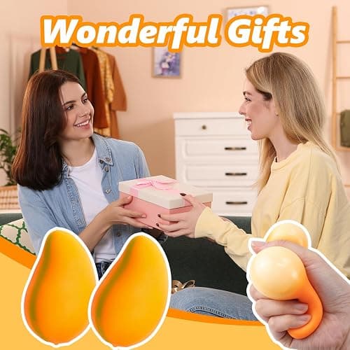 2Pcs Mango Squeeze Toy Stress Balls for Adult | Cute Fruit Soft Slow Fidget Toys for Christmas, Halloween, Birthday Party Gifts thumbnail 5