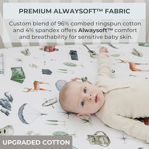 Pobibaby - 2 Pack Premium Pack N Play Sheets Fitted for Standard Pack and Plays and Mini Cribs - Ultra-Soft Cotton Blend, Stylish Woodland Pattern, Safe and Snug for Baby (Explore) thumbnail 2