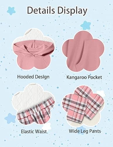 kadoubiyoo Girls Clothes Long Sleeve Hoodie Sweatshirt and Plaid Wide-leg Pants 2PCS Girl Fall Winter Outfits Size 6-16 thumbnail 4