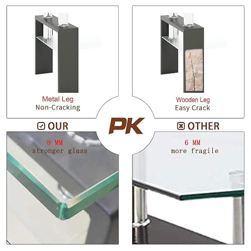 IANIYA Coffee Table with Metal Tube Legs, Glass and Rectangle End Table for Livingroom (Black) thumbnail 6