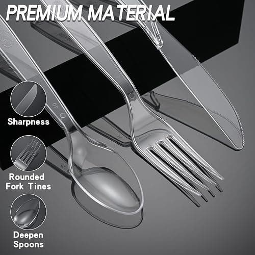 100 Count Plastic Silverware Heavy Duty 50Forks50Spoons | Shatterproof BPA-Free Disposable Cutlery Heat Resistant Disposable Plastic Utensils for Catering & Events, Party Supplies thumbnail 4