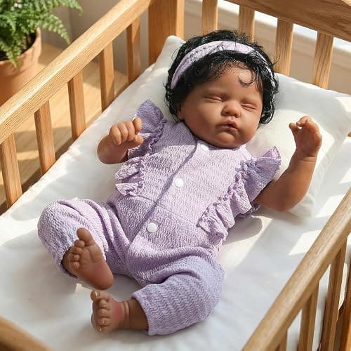 WOOROY Reborn Baby Dolls Black Girl, 18 Inch Lifelike African American Doll | Realistic Newborn Baby, Real Life Sleeping Babies, Weighted Soft Cloth Body, Gift Toy Set with Accessories for Kids Ages 3+ thumbnail 5